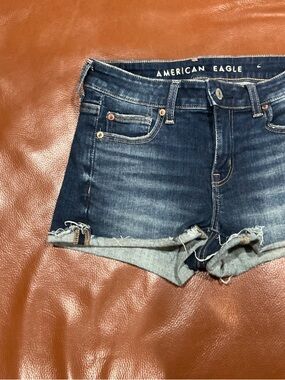 American Eagle Outfitters Dark Blue Rolled-Hem Denim Shorts